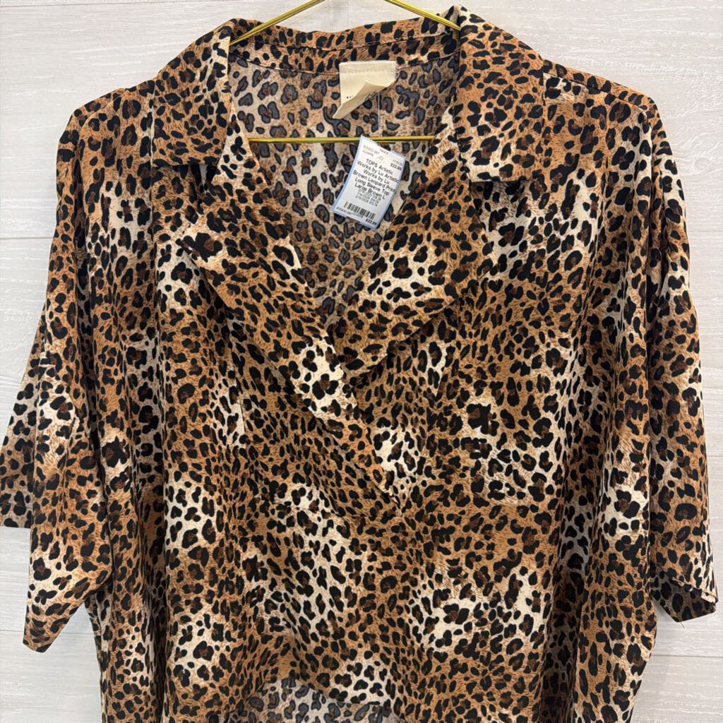 Artistic Works by Lu Brown Leopard Print Long Sleeve Top Large