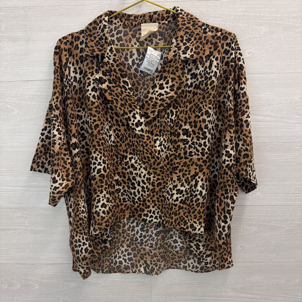 Artistic Works by Lu Brown Leopard Print Long Sleeve Top Large