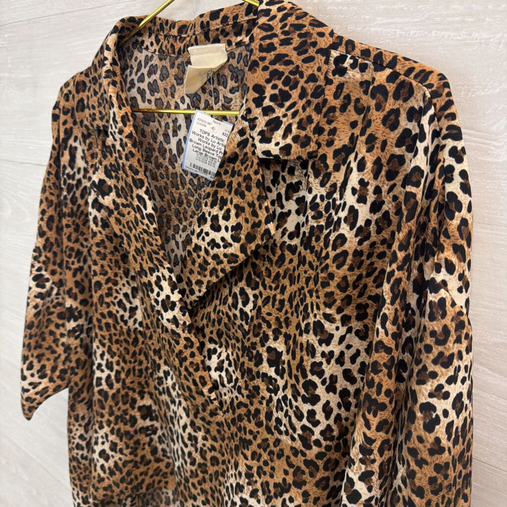Artistic Works by Lu Brown Leopard Print Long Sleeve Top Large