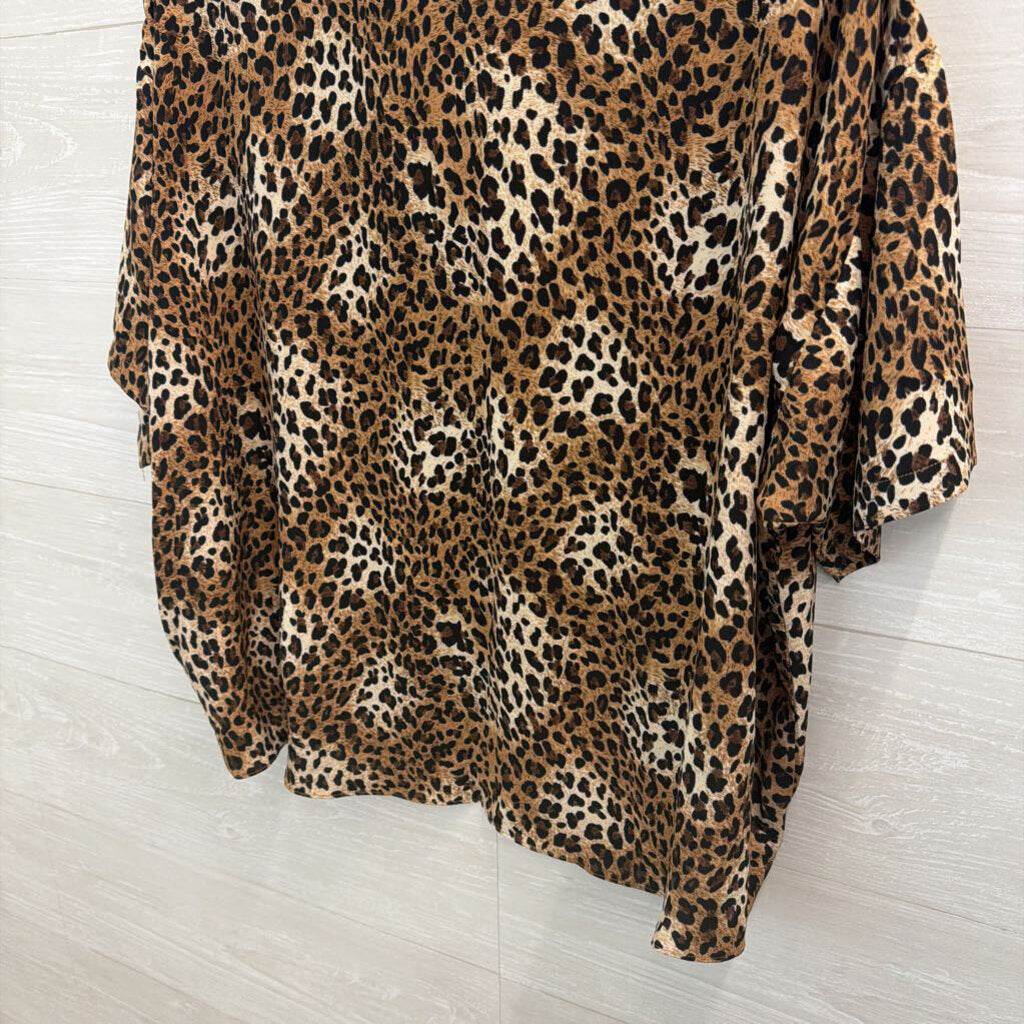 Artistic Works by Lu Brown Leopard Print Long Sleeve Top Large