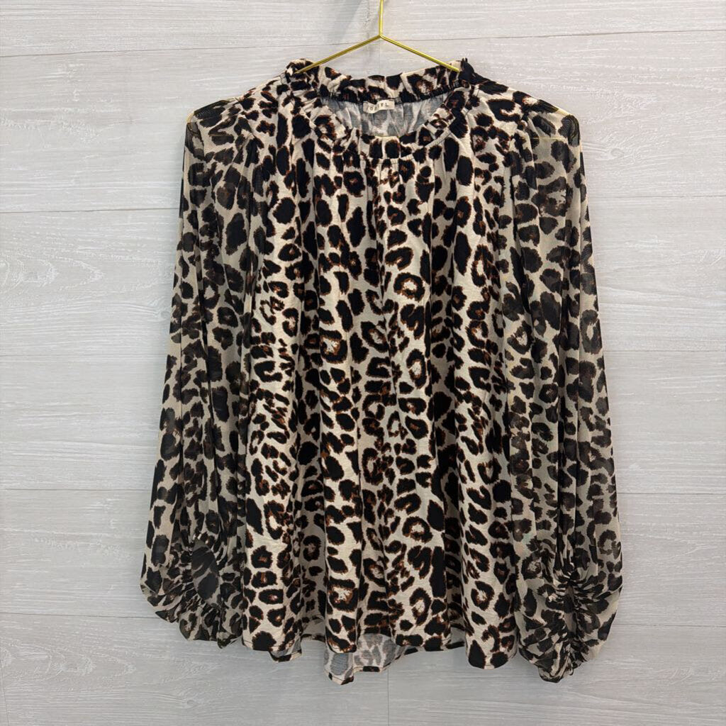 Jodifl Cream/ Brown Leopard Print Long Sleeve Top Large