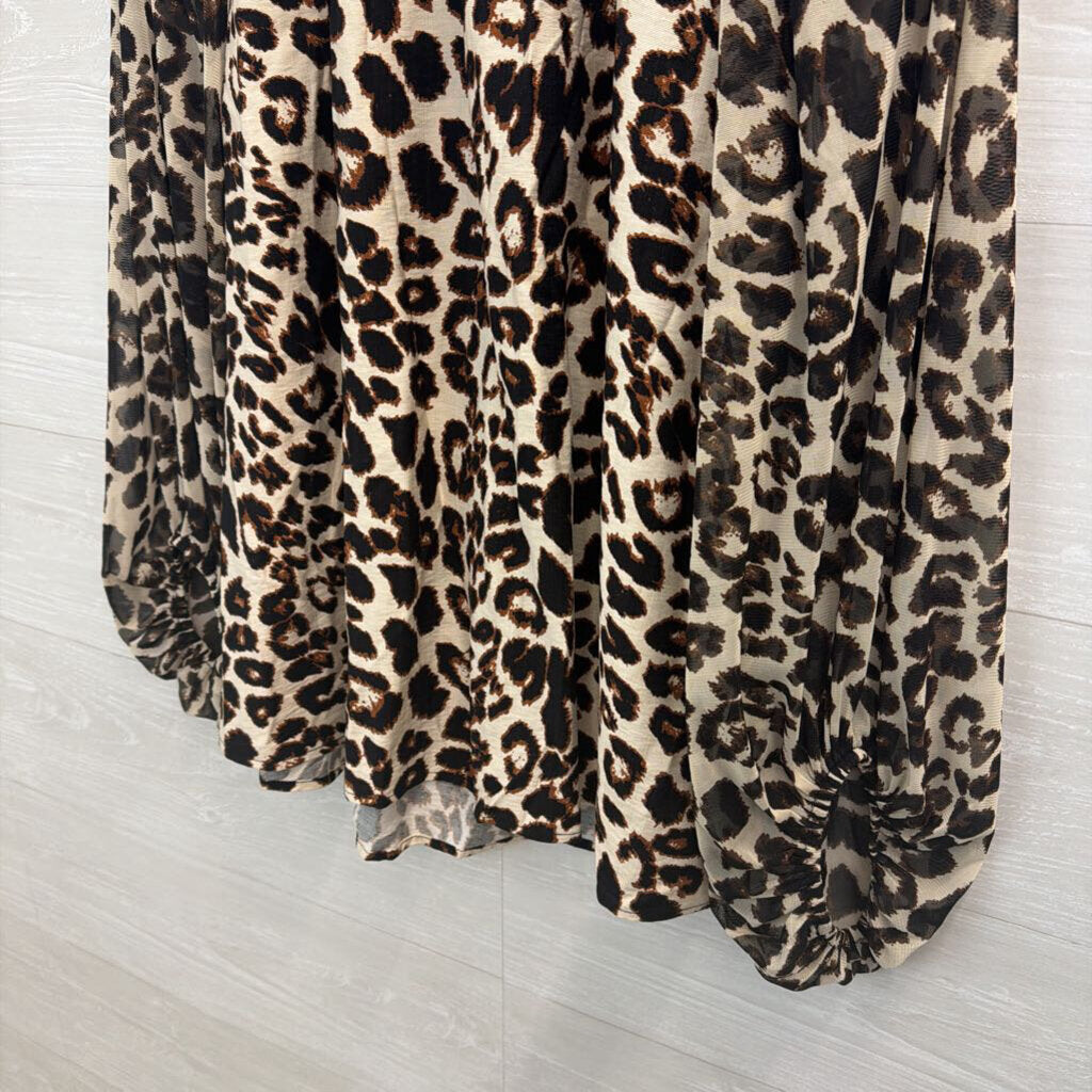 Jodifl Cream/ Brown Leopard Print Long Sleeve Top Large