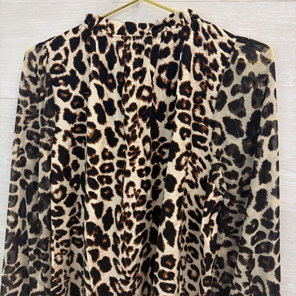 Jodifl Cream/ Brown Leopard Print Long Sleeve Top Large