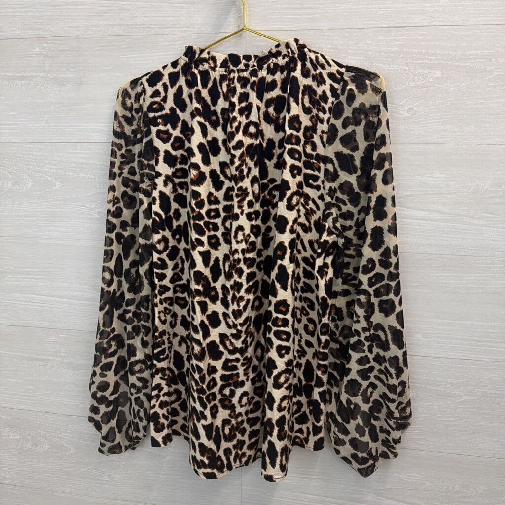 Jodifl Cream/ Brown Leopard Print Long Sleeve Top Large