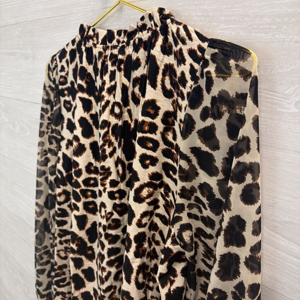 Jodifl Cream/ Brown Leopard Print Long Sleeve Top Large