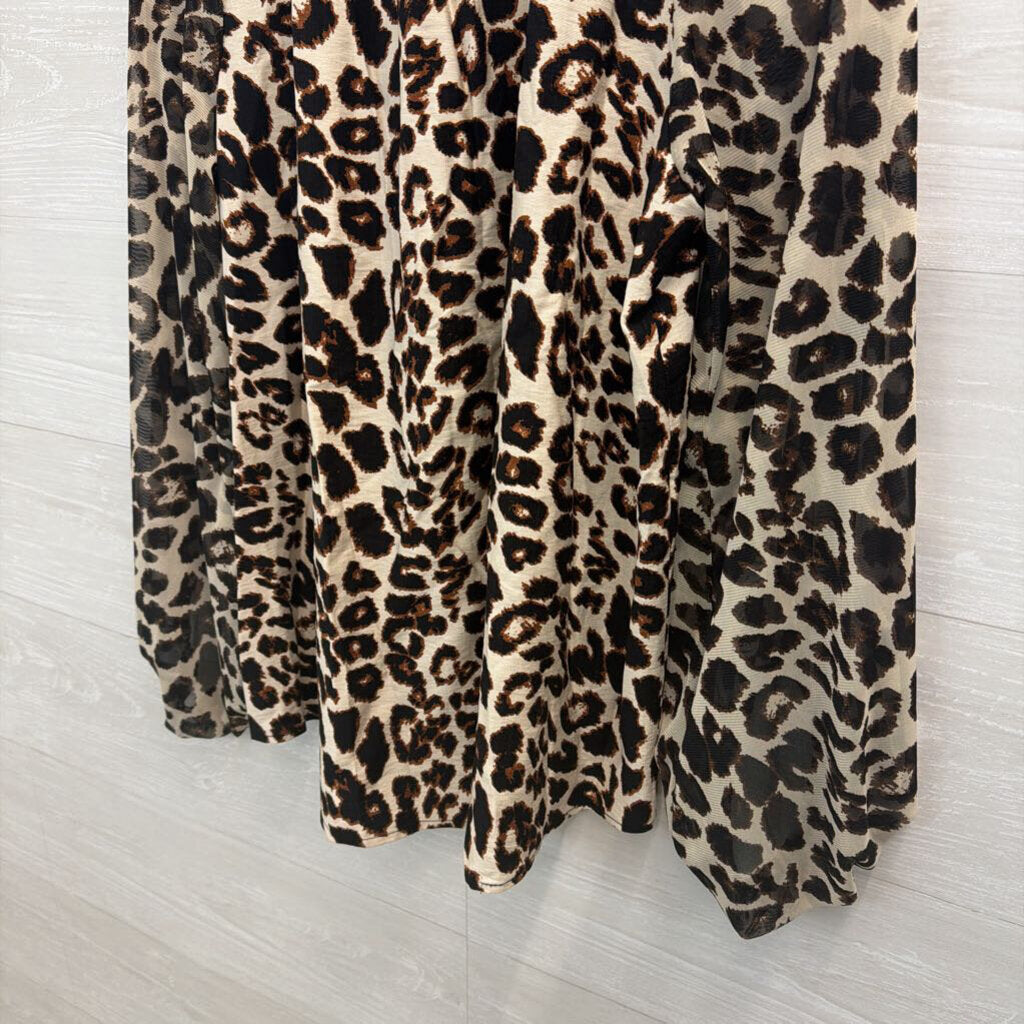 Jodifl Cream/ Brown Leopard Print Long Sleeve Top Large