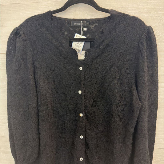 Luxveer Black Lace Long Sleeve Button Front Top Large