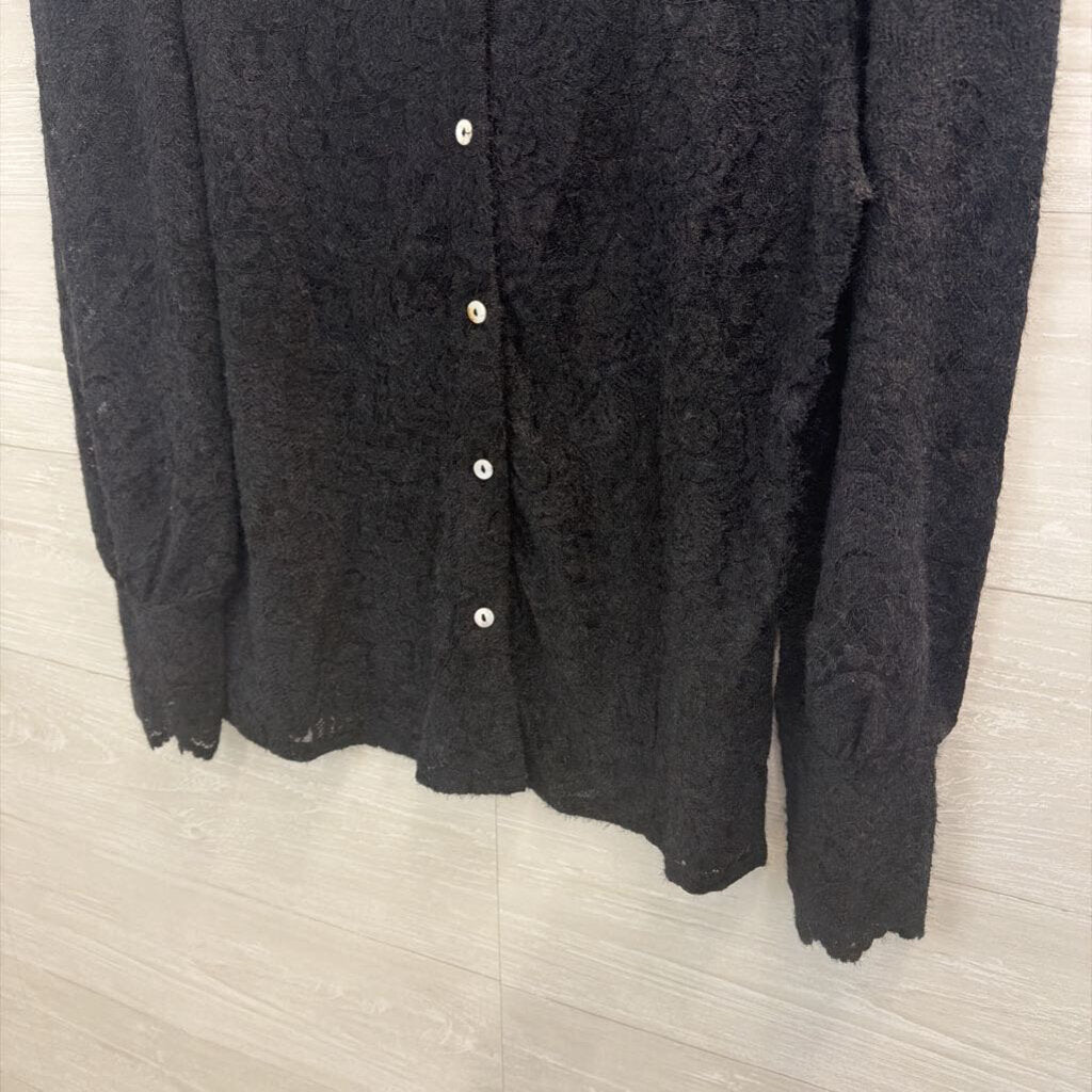Luxveer Black Lace Long Sleeve Button Front Top Large