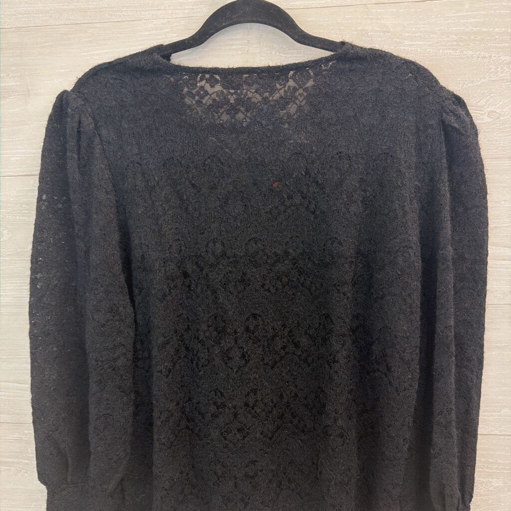 Luxveer Black Lace Long Sleeve Button Front Top Large