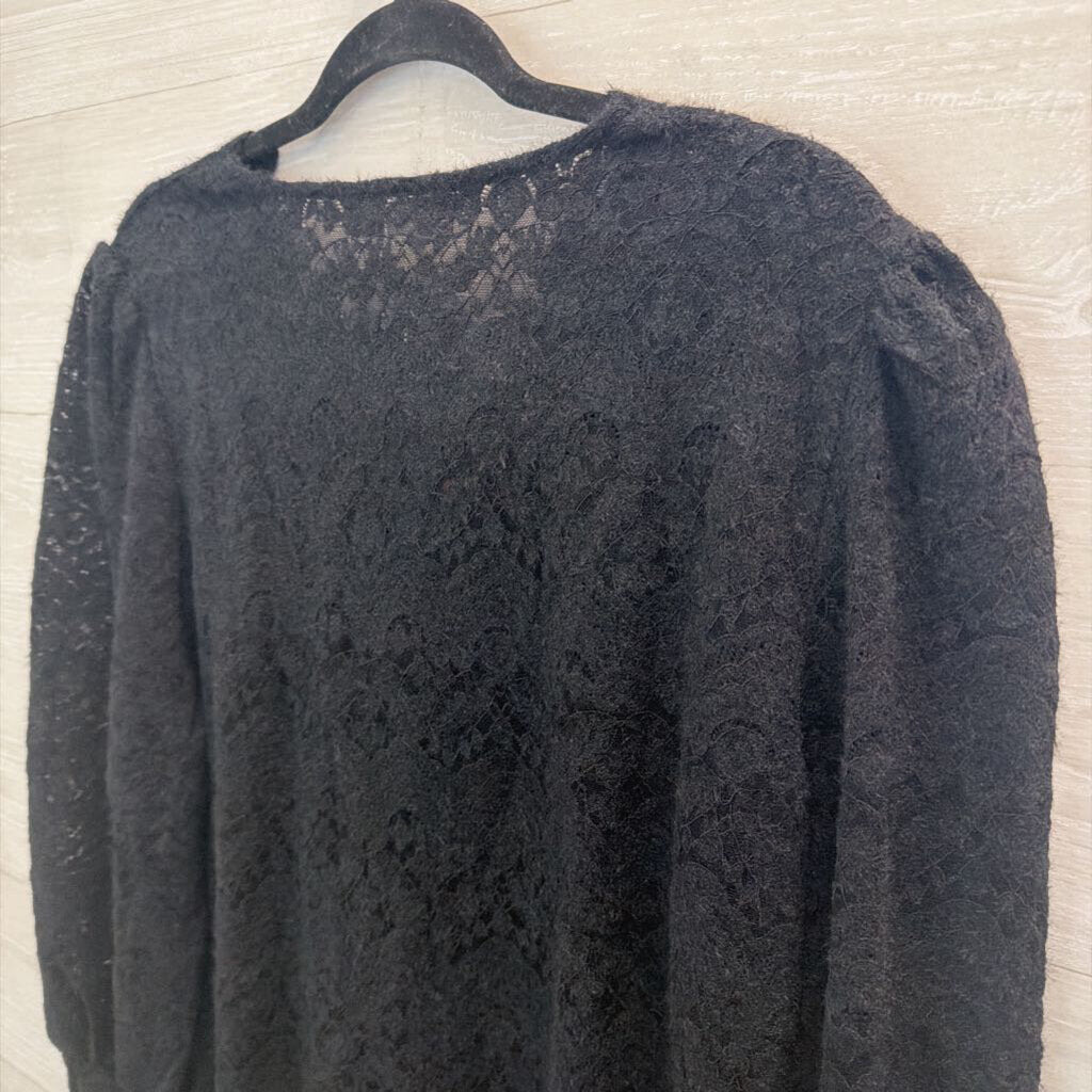 Luxveer Black Lace Long Sleeve Button Front Top Large