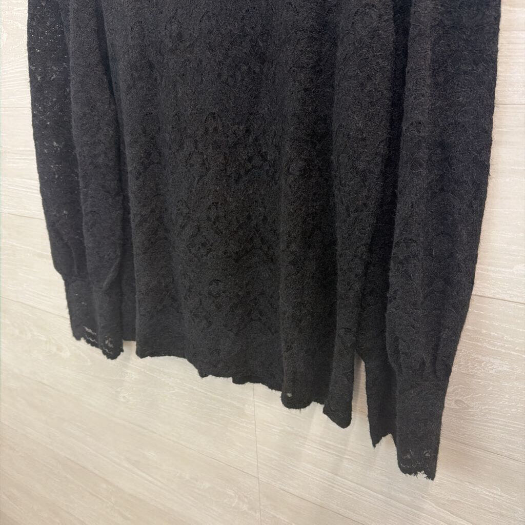 Luxveer Black Lace Long Sleeve Button Front Top Large