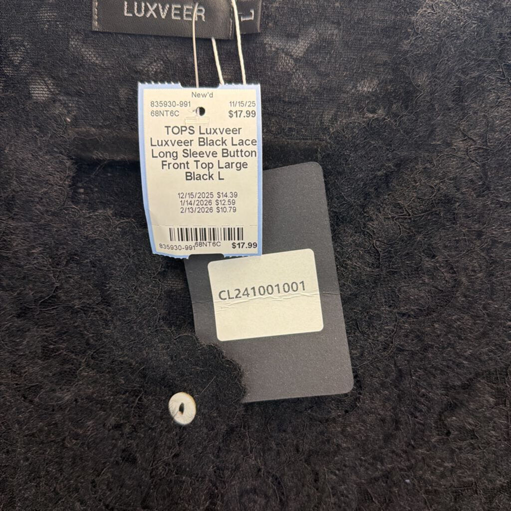 Luxveer Black Lace Long Sleeve Button Front Top Large