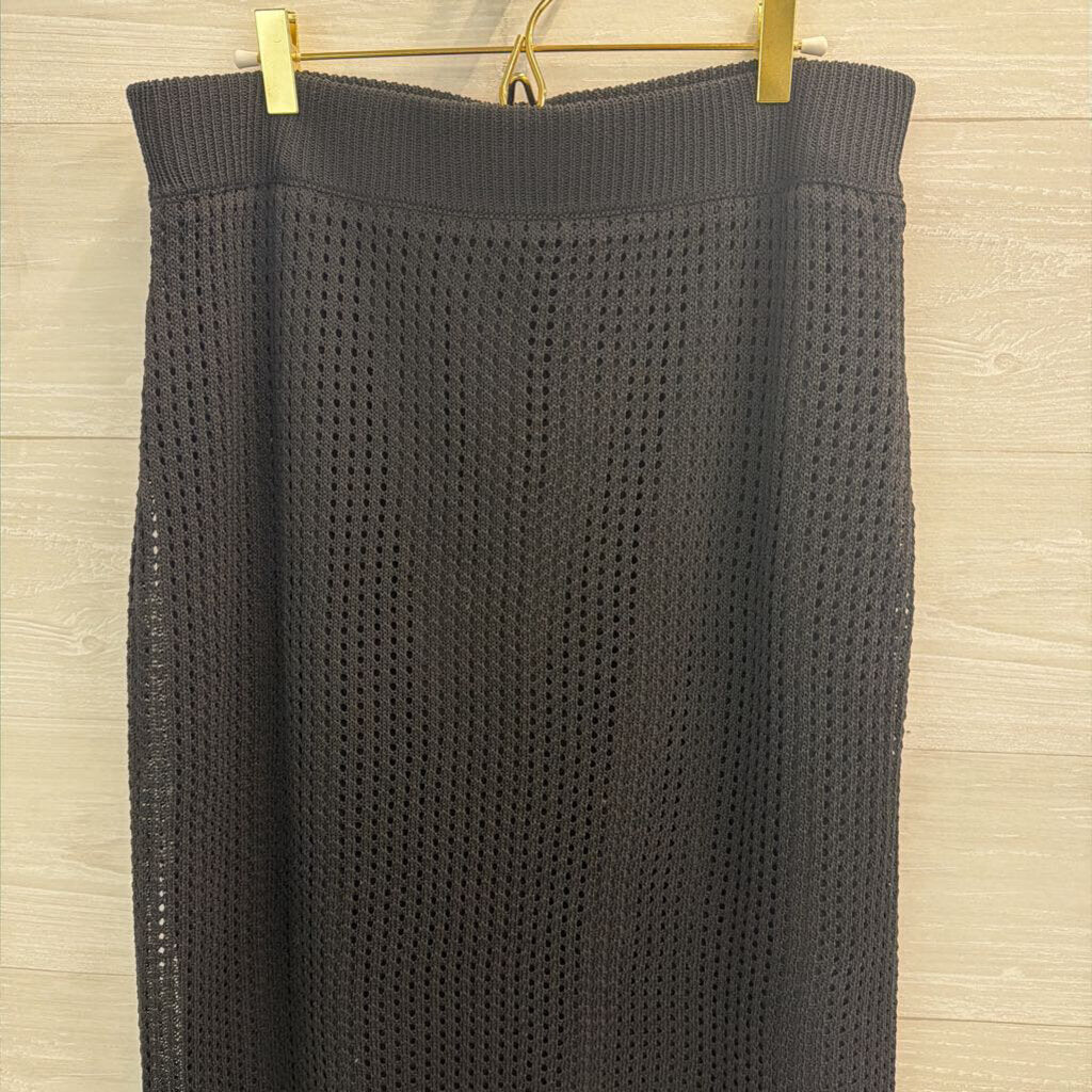 Joseph Ribkoff Black Knit Beige Hem Stripe Midi Skirt Large