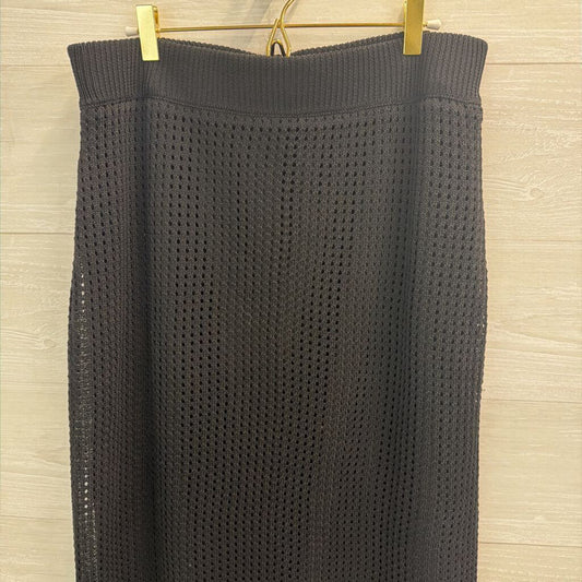 Joseph Ribkoff Black Knit Beige Hem Stripe Midi Skirt Large