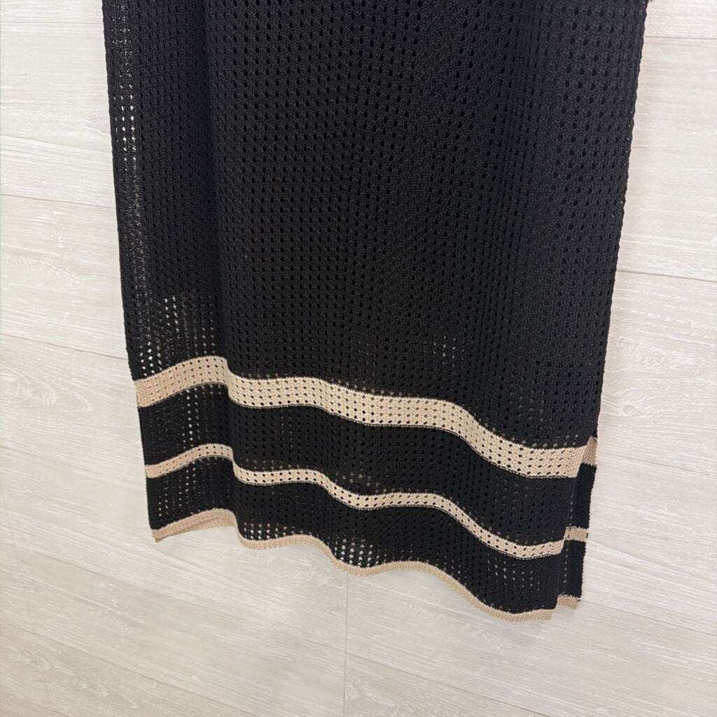 Joseph Ribkoff Black Knit Beige Hem Stripe Midi Skirt Large