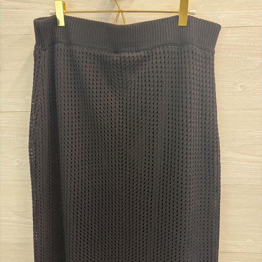 Joseph Ribkoff Black Knit Beige Hem Stripe Midi Skirt Large