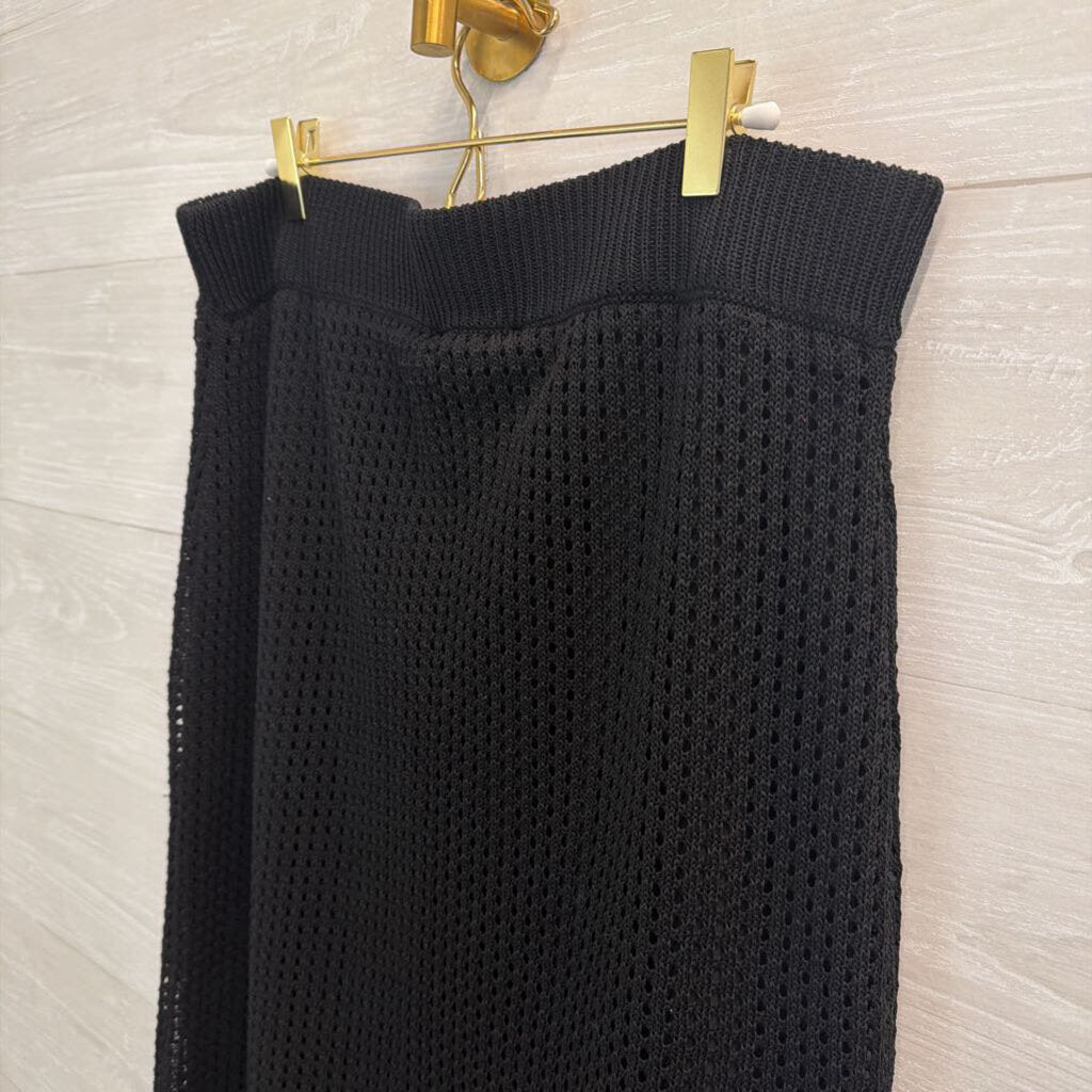 Joseph Ribkoff Black Knit Beige Hem Stripe Midi Skirt Large