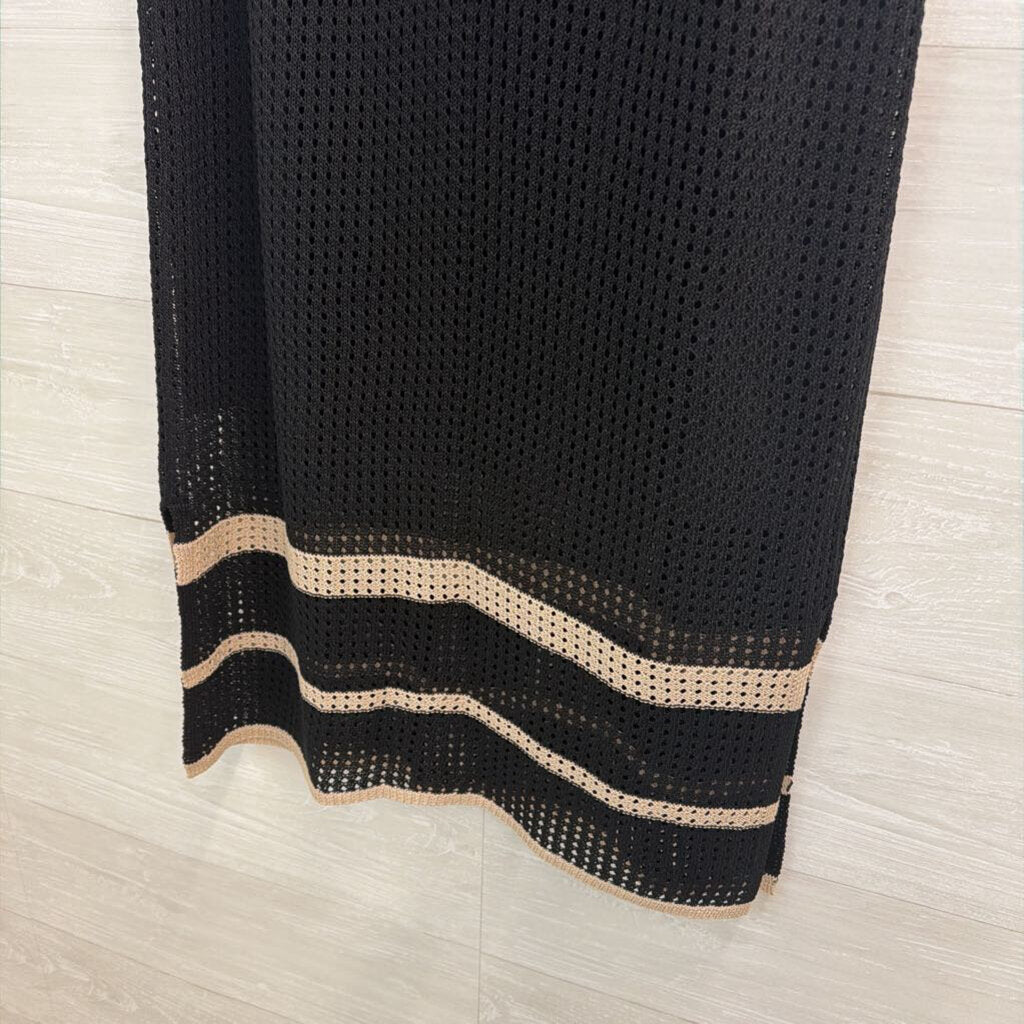 Joseph Ribkoff Black Knit Beige Hem Stripe Midi Skirt Large