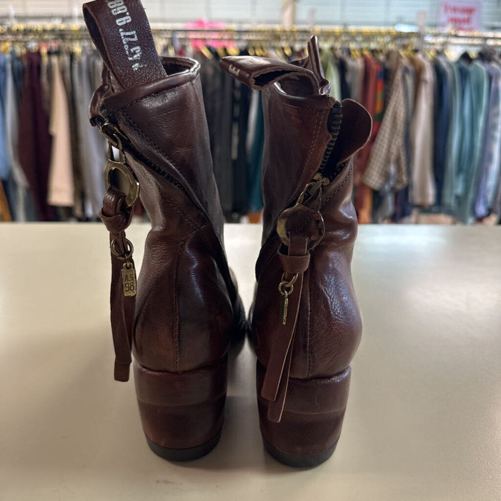 AS 98 Brown Leather Heeled Calf Boots 39