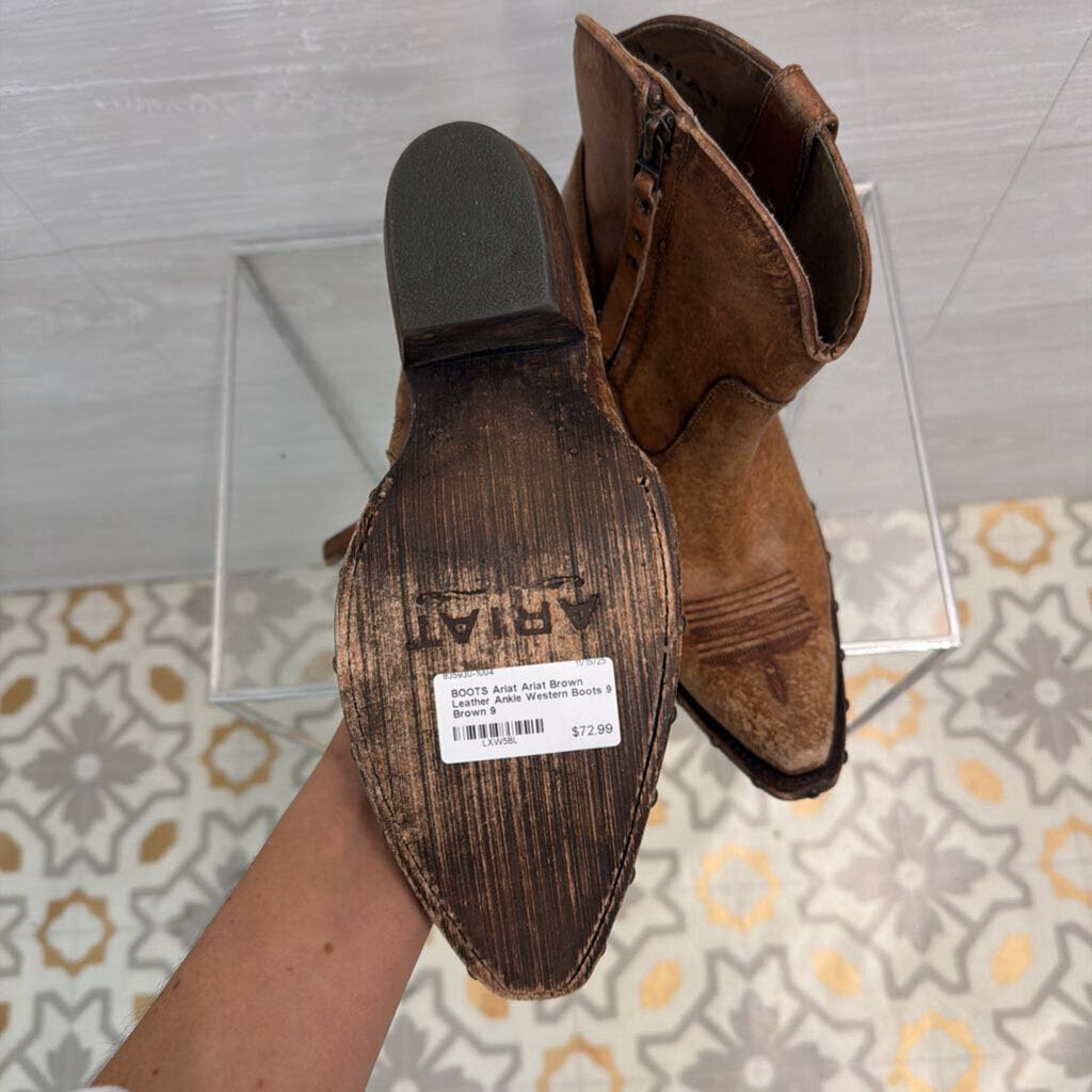 Ariat Brown Leather Ankle Western Boots 9