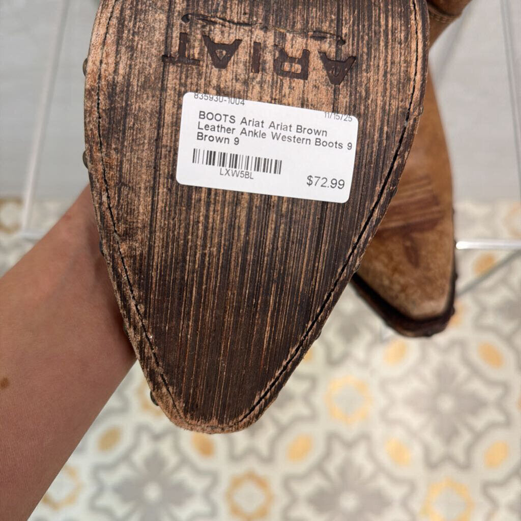 Ariat Brown Leather Ankle Western Boots 9