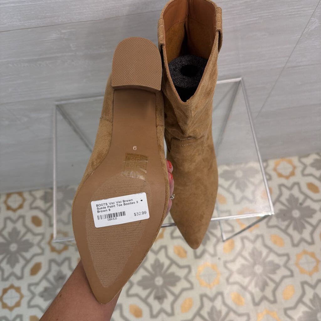 Vici Brown Suede Point Toe Booties 9