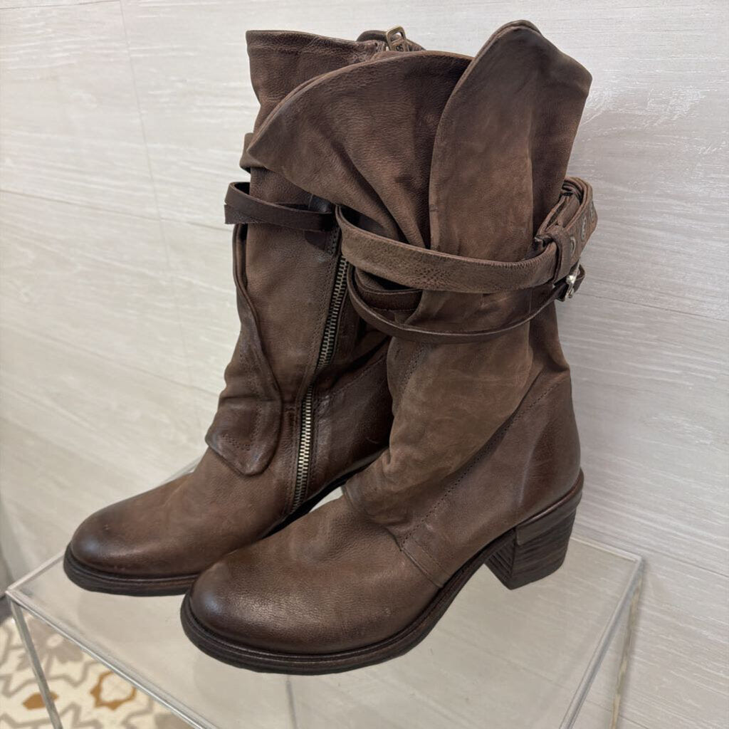 AS 98 Brown Leather Judd Zipper Boots 39