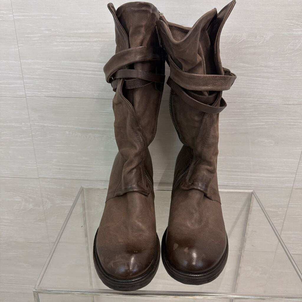 AS 98 Brown Leather Judd Zipper Boots 39