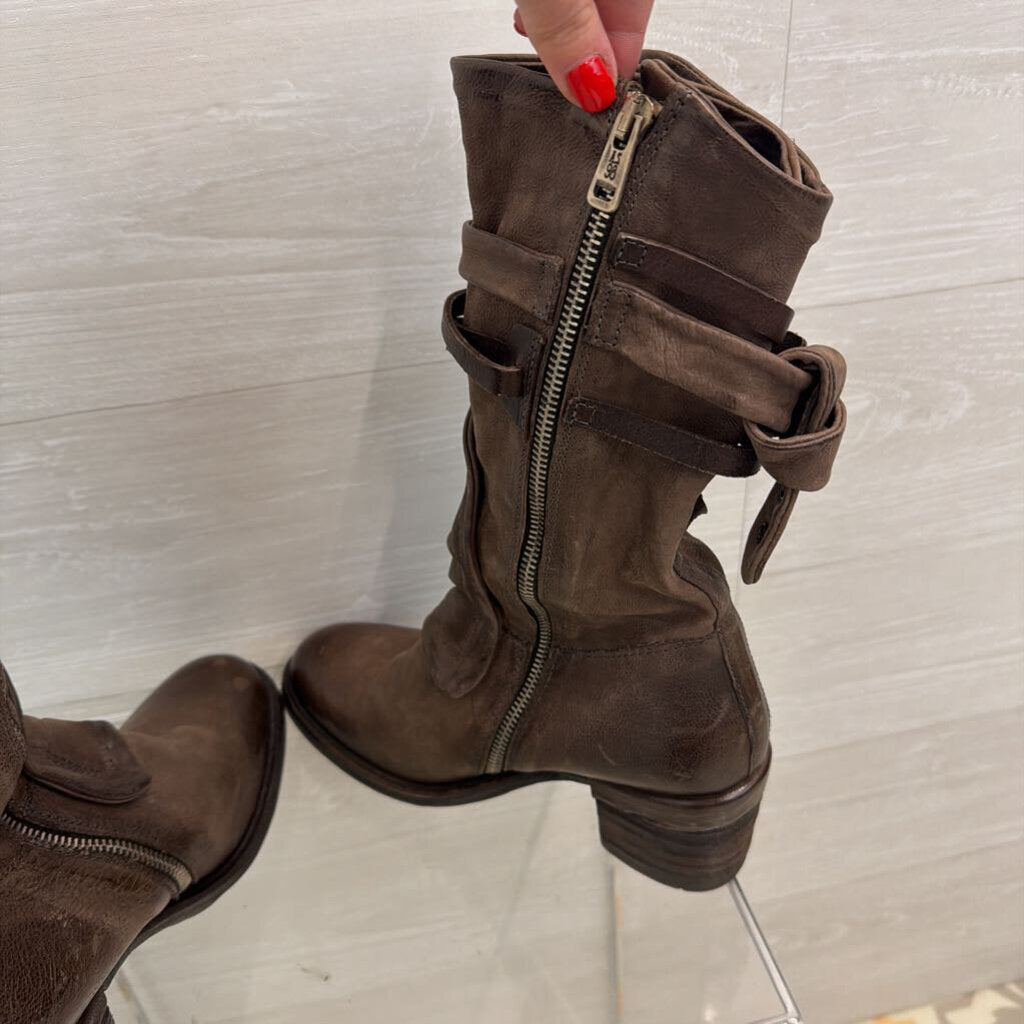 AS 98 Brown Leather Judd Zipper Boots 39