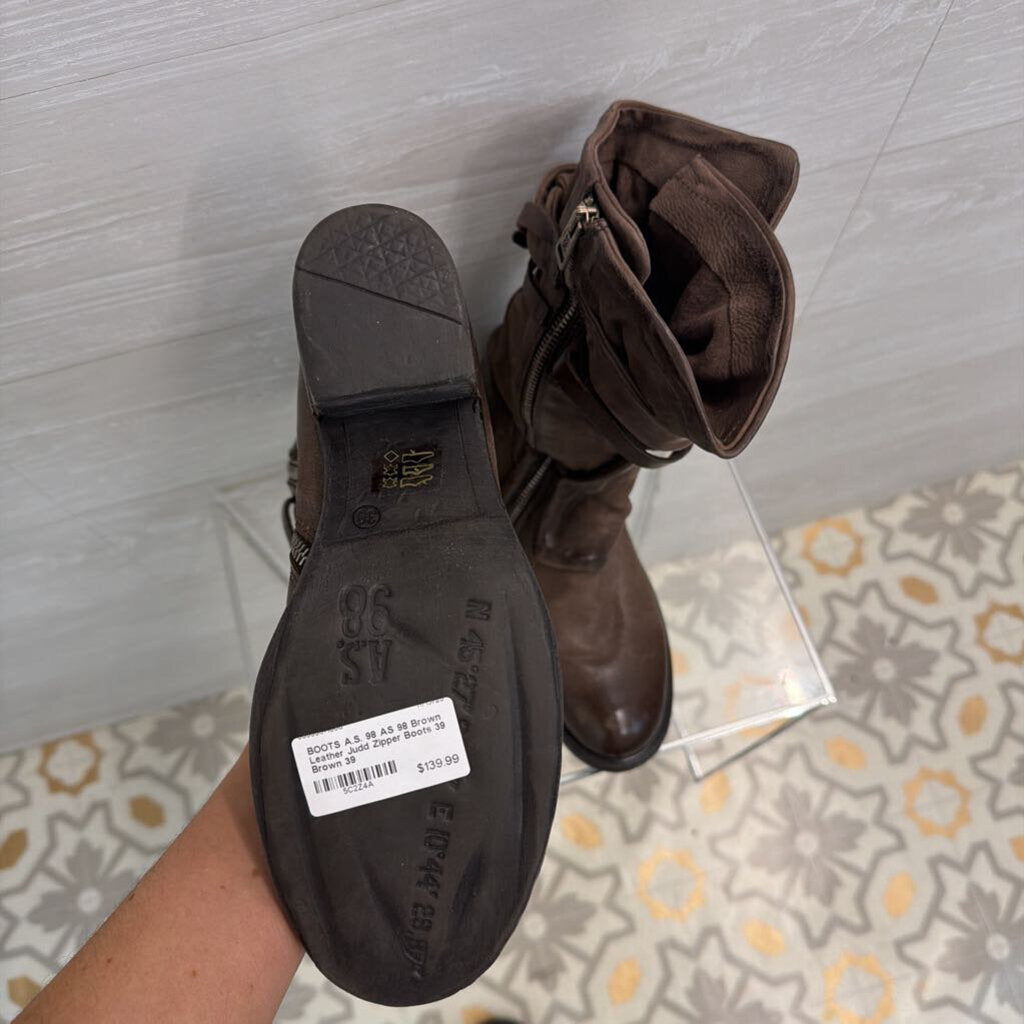 AS 98 Brown Leather Judd Zipper Boots 39