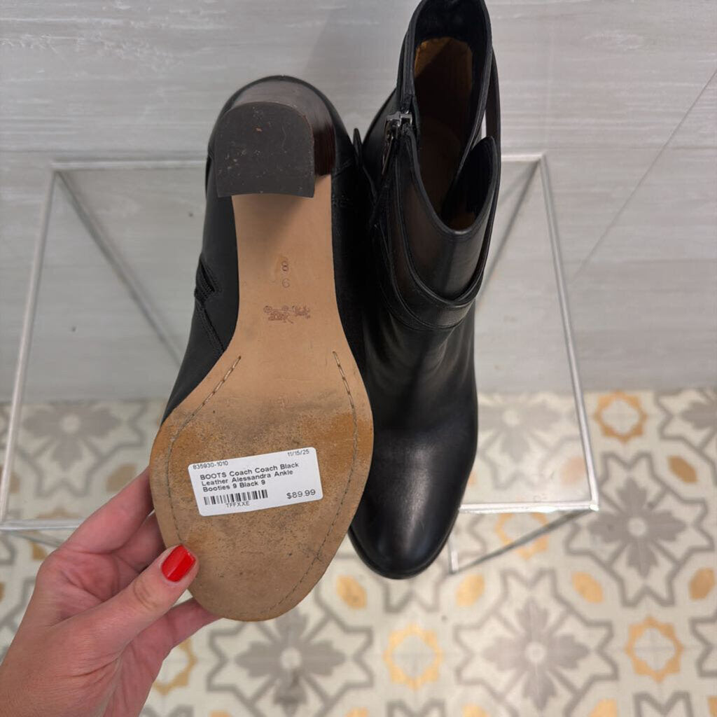 Coach Black Leather Alessandra Ankle Booties 9