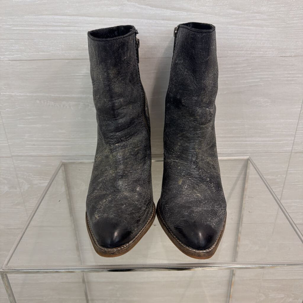 Diba True Black/ Grey Distressed Leather Booties 9.5