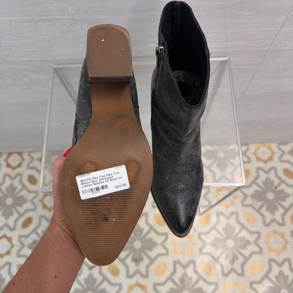 Diba True Black/ Grey Distressed Leather Booties 9.5