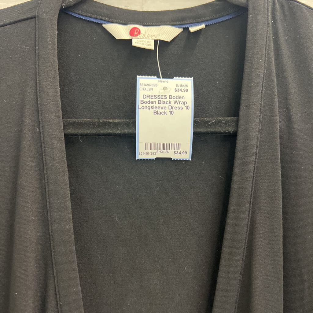 Boden Black Wrap Longsleeve Dress 10
