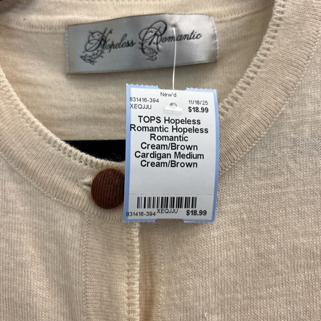 Hopeless Romantic Cream/Brown Cardigan Medium