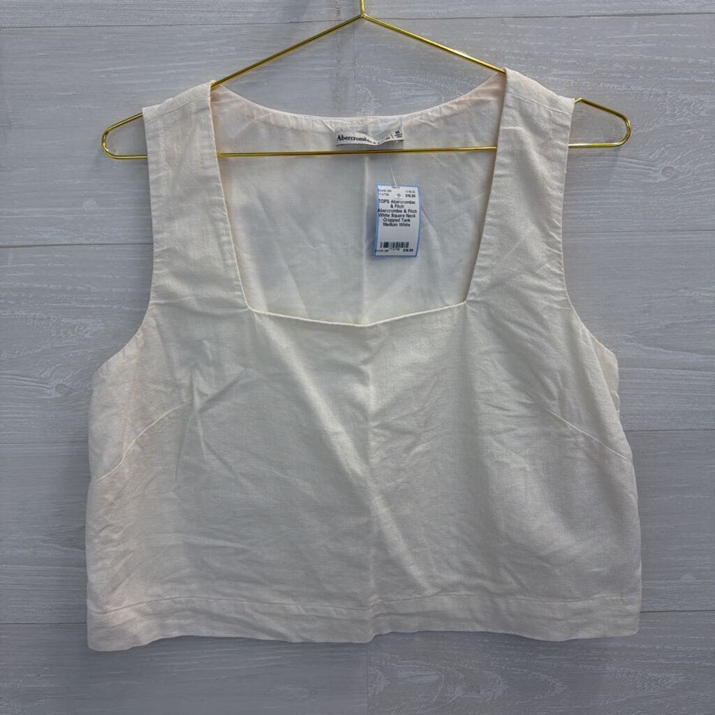 Abercrombie & Fitch White Square Neck Cropped Tank Medium