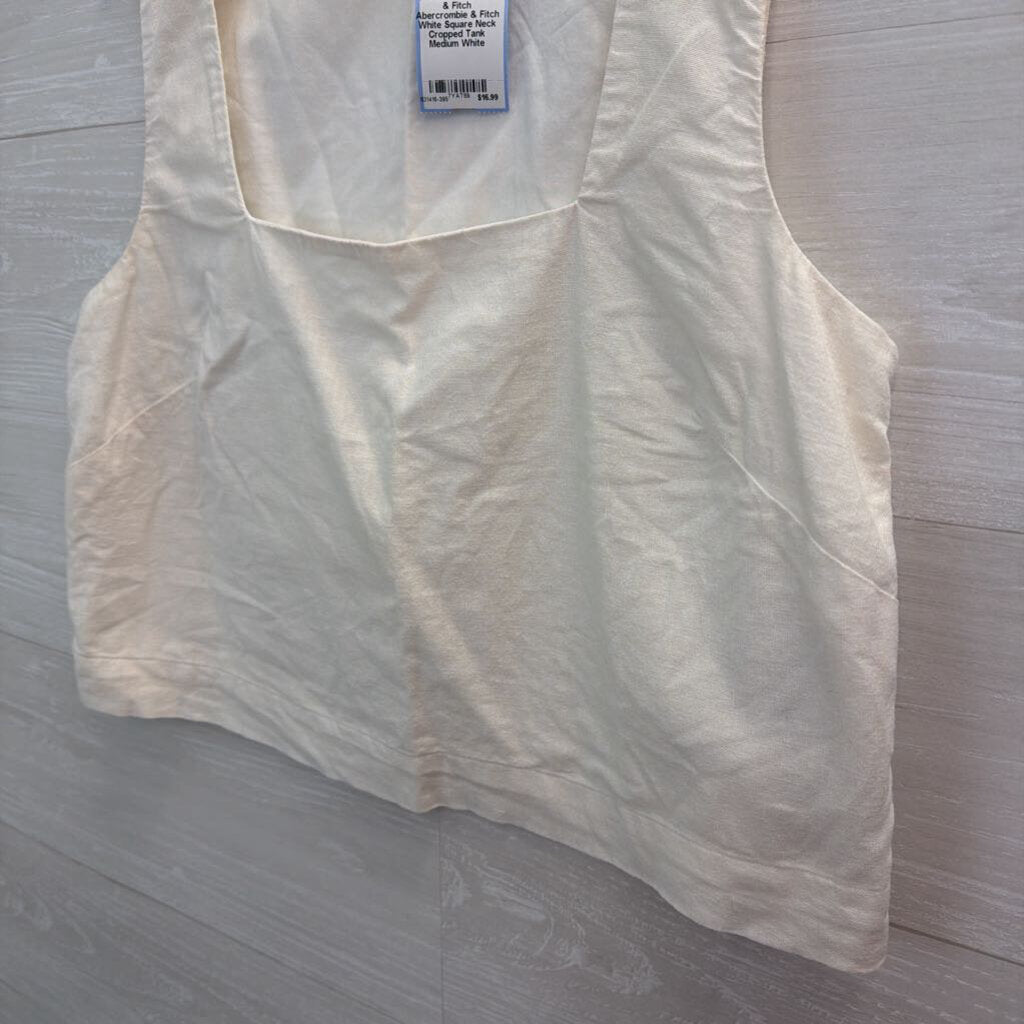 Abercrombie & Fitch White Square Neck Cropped Tank Medium