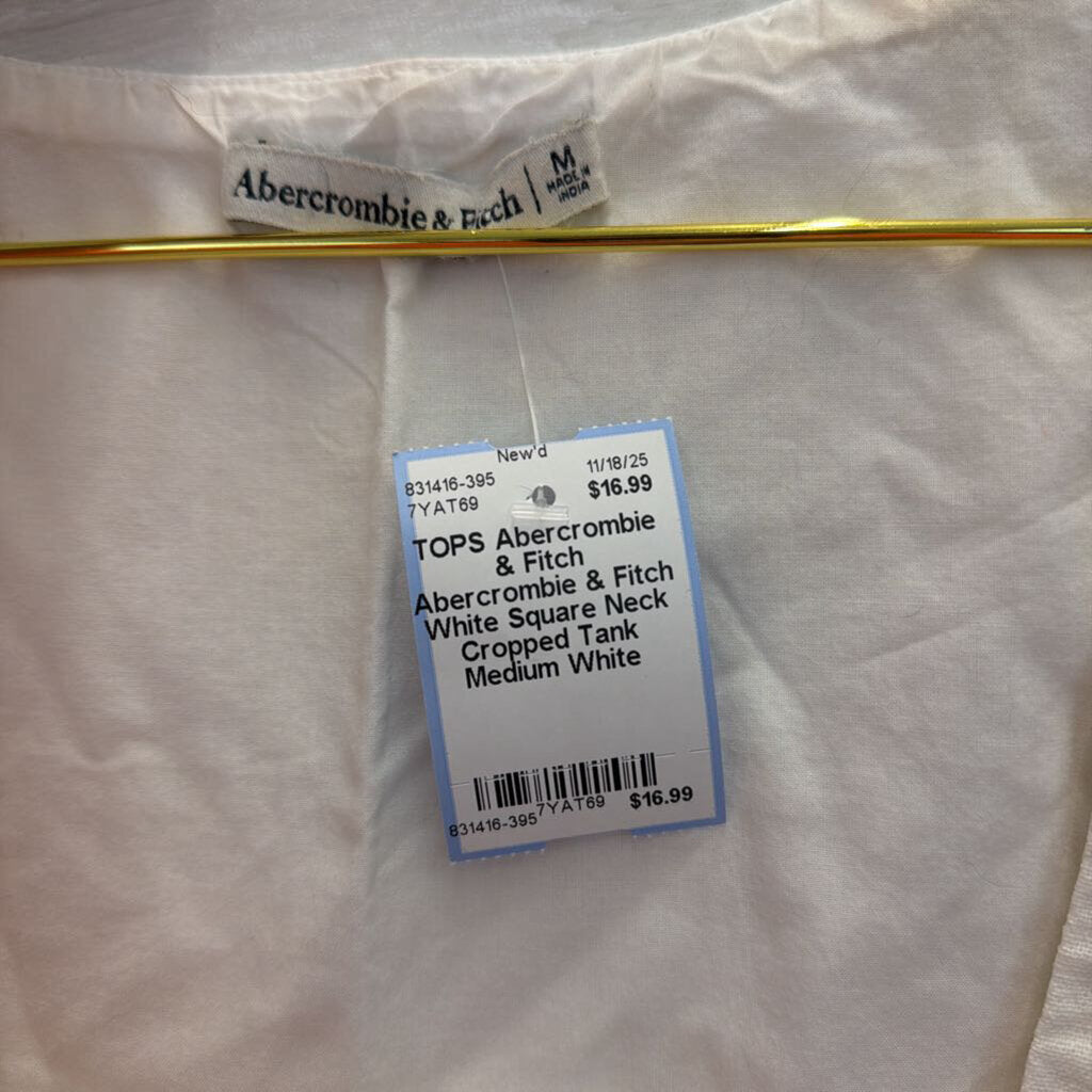 Abercrombie & Fitch White Square Neck Cropped Tank Medium