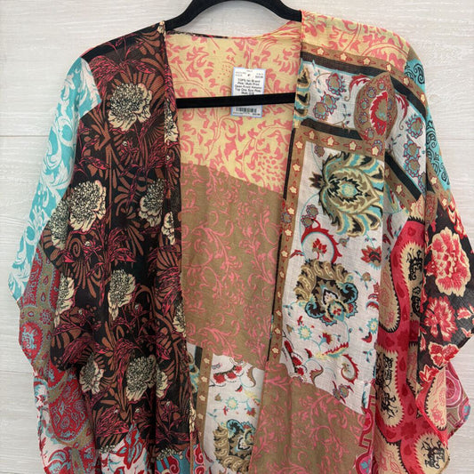 Pink/ Multi Print Open Front Kimono Top One Size
