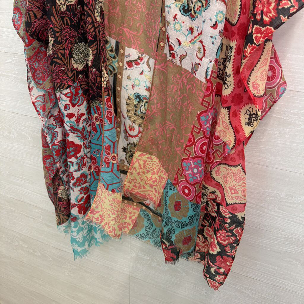 Pink/ Multi Print Open Front Kimono Top One Size