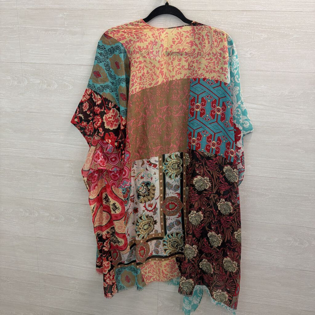 Pink/ Multi Print Open Front Kimono Top One Size