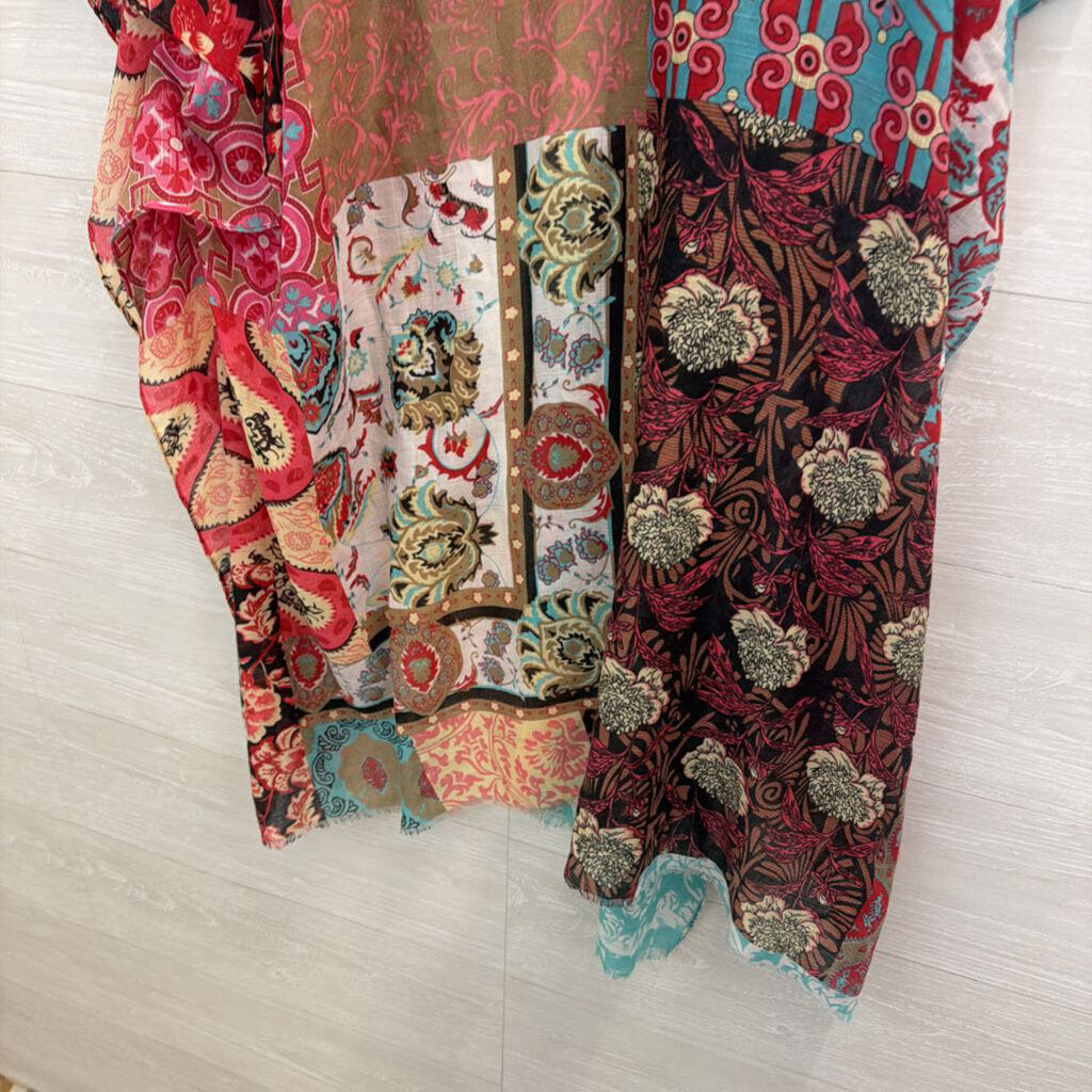 Pink/ Multi Print Open Front Kimono Top One Size