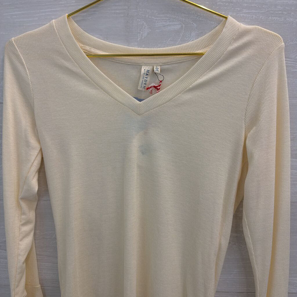 Hayden Cream Ribbed Long Bell Sleeve Top Large