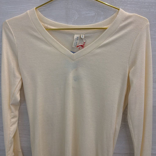 Hayden Cream Ribbed Long Bell Sleeve Top Large