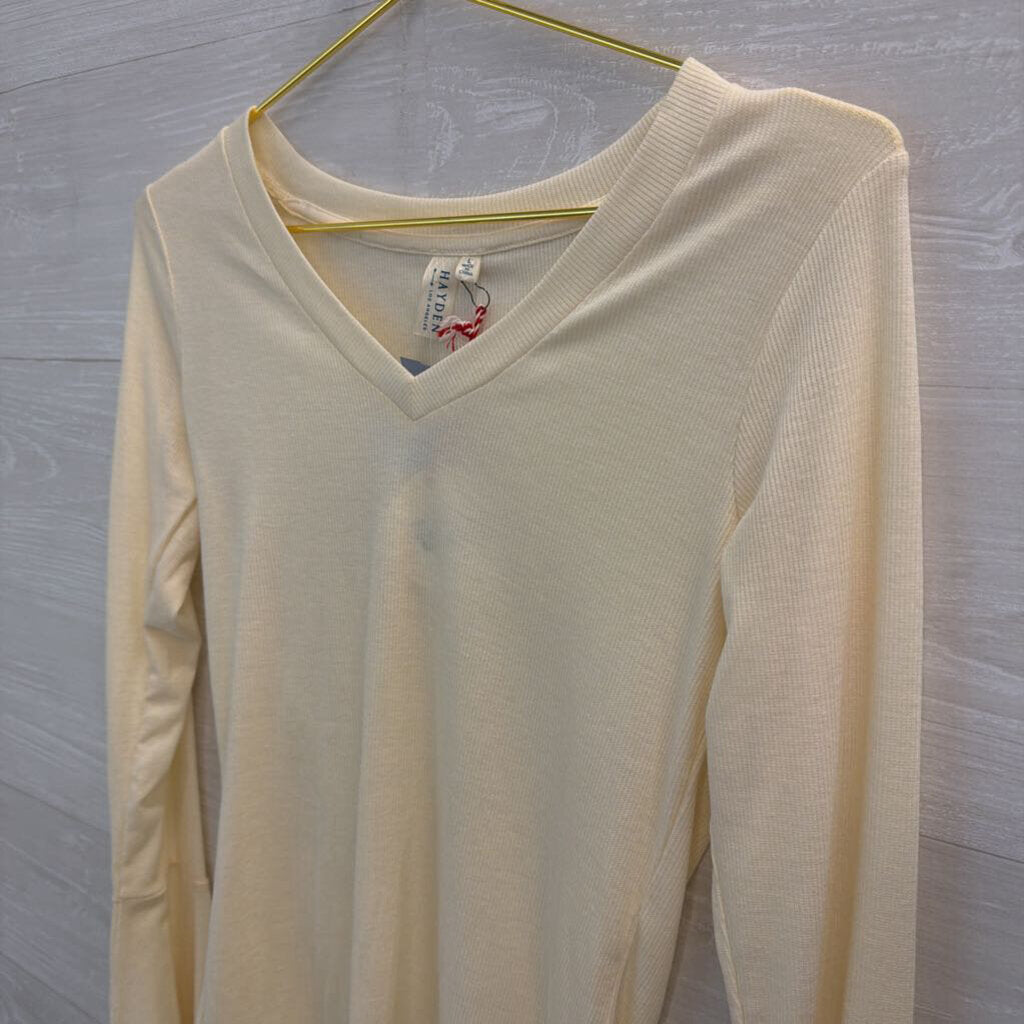 Hayden Cream Ribbed Long Bell Sleeve Top Large