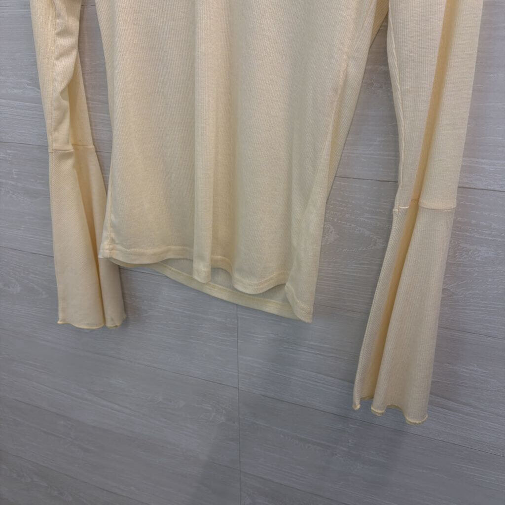 Hayden Cream Ribbed Long Bell Sleeve Top Large