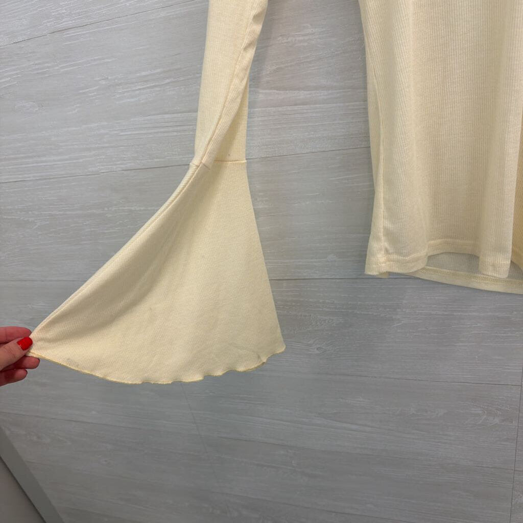 Hayden Cream Ribbed Long Bell Sleeve Top Large