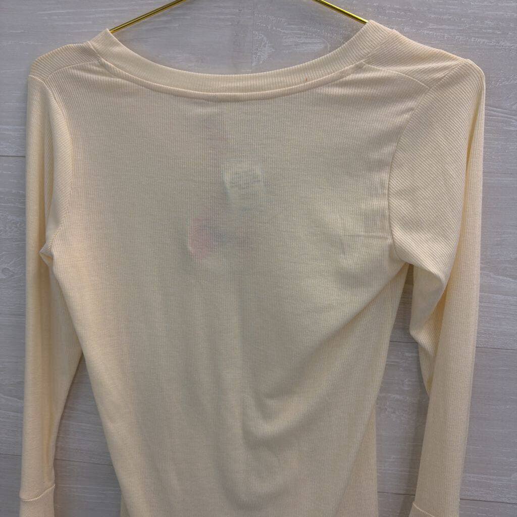 Hayden Cream Ribbed Long Bell Sleeve Top Large