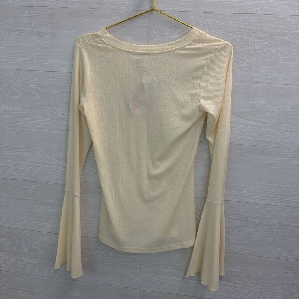 Hayden Cream Ribbed Long Bell Sleeve Top Large