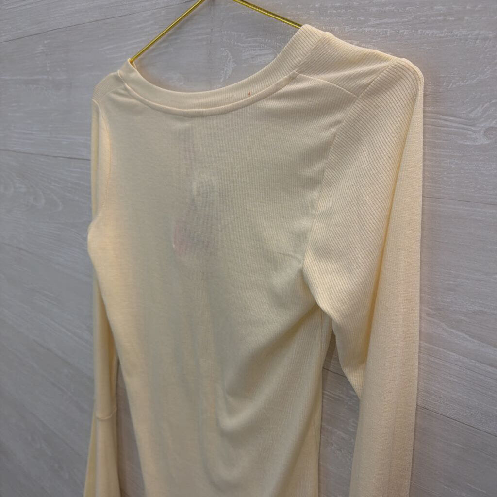 Hayden Cream Ribbed Long Bell Sleeve Top Large